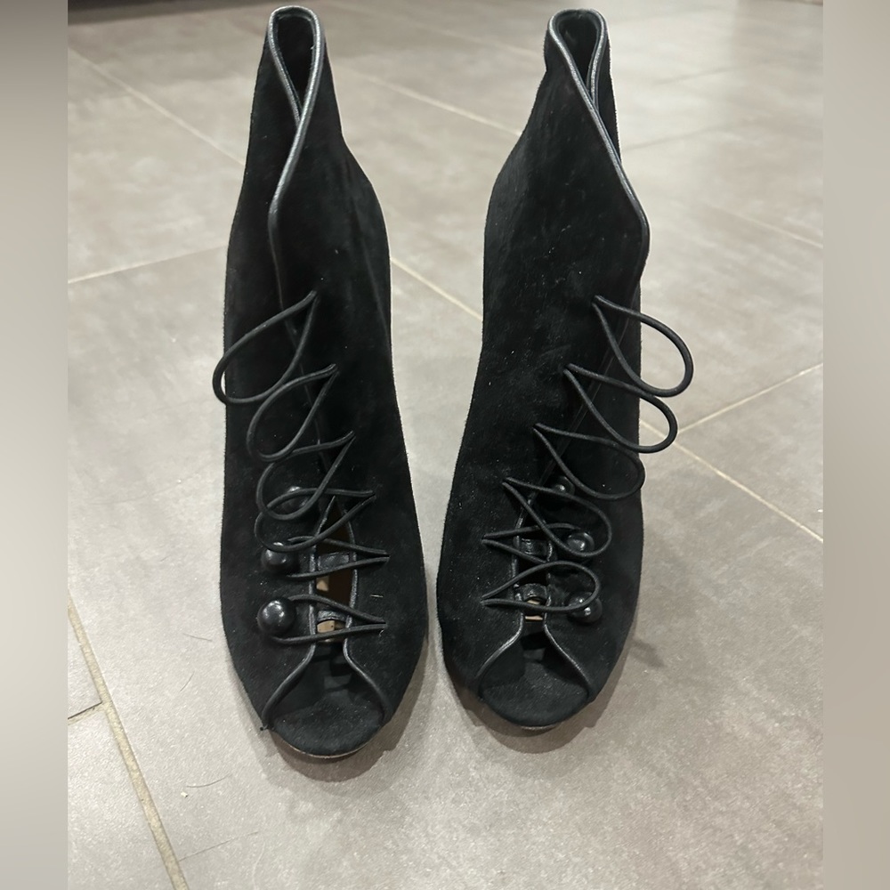 GIANVITO ROSSI VAMP BUTTON UP BLACK SUEDE HIGH HEEL ANKLE BOOTS,